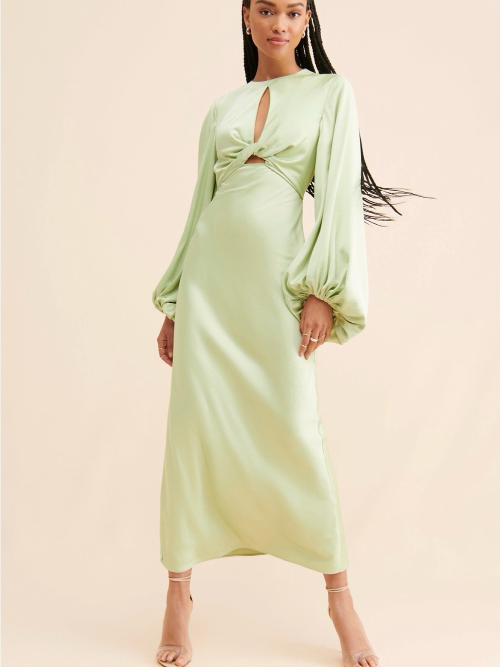 Twist-Keyhole Maxi Dress in Pale Green